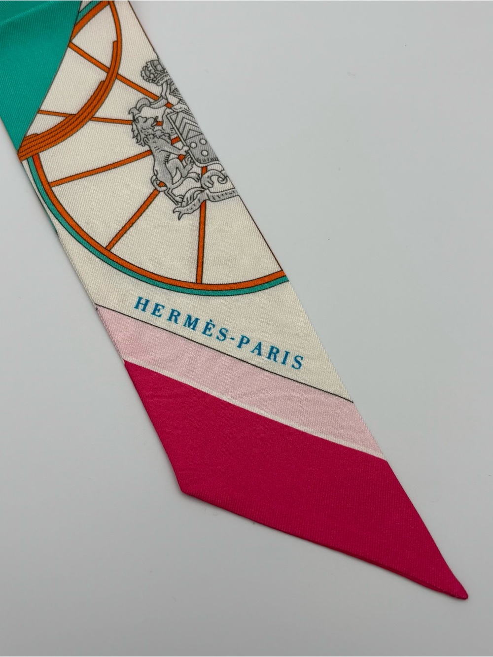 Hermes Springs Springs Twilly Silk Scarf Rose Vert Pink Green Multicolor Ribbon - Picture 4 of 6